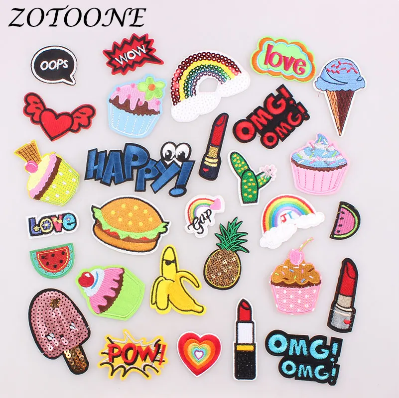 

ZOTOONE Letter Heart Pineapple Patches Embroidered Iron on Patch for Clothing Rainbow Food DIY Stripes Clothes Sticker Appliques