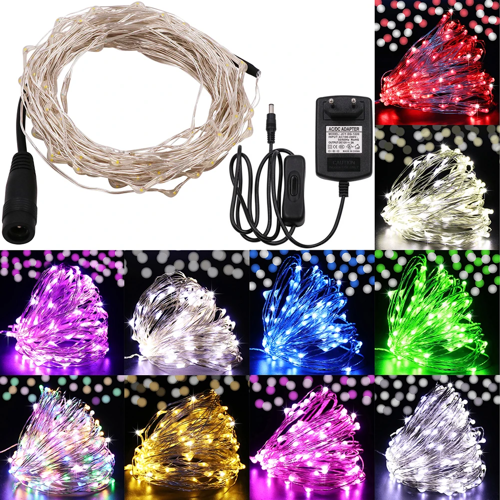 thumbnail image 2 of Cadena de luces LED de alambre de cobre con enchufe europeo e interruptor, 10/20/30/50 m, 12 V, para decoración de árbol de Navidad, bodas y fiestas, 2 of 5