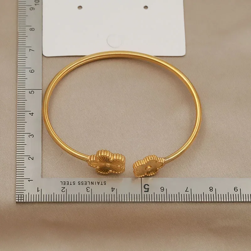 Classic Stainless Steel Metal Flower Open Bangles for Women Fashion Brand Jewelry Elegant Bracelets Gift Accessories
