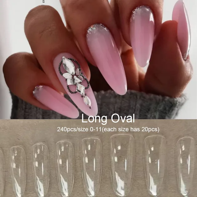 Gel Nails Extension System Full Cover Sculpted Clear Stiletto Coffin False Nail Tips 240pcs/bag Long Oval