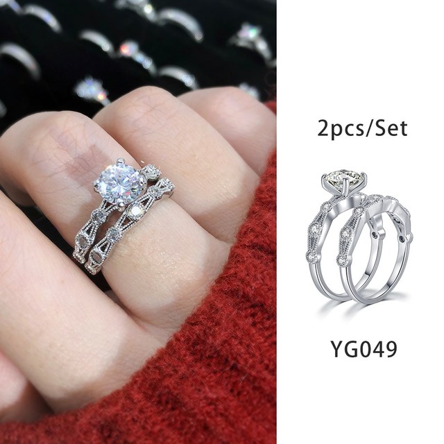 Luxury Diamond Promise Ring Set for Women Bridal Silver Color Big Zircon Proposal Marriage Wedding Cocktail Ring Jewelry