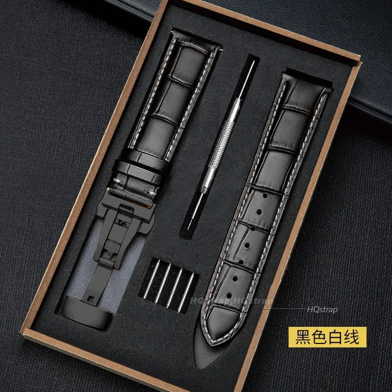 Premium Leather Watchband with Metal Butterfly Clasp - Unisex Strap with Gift Box