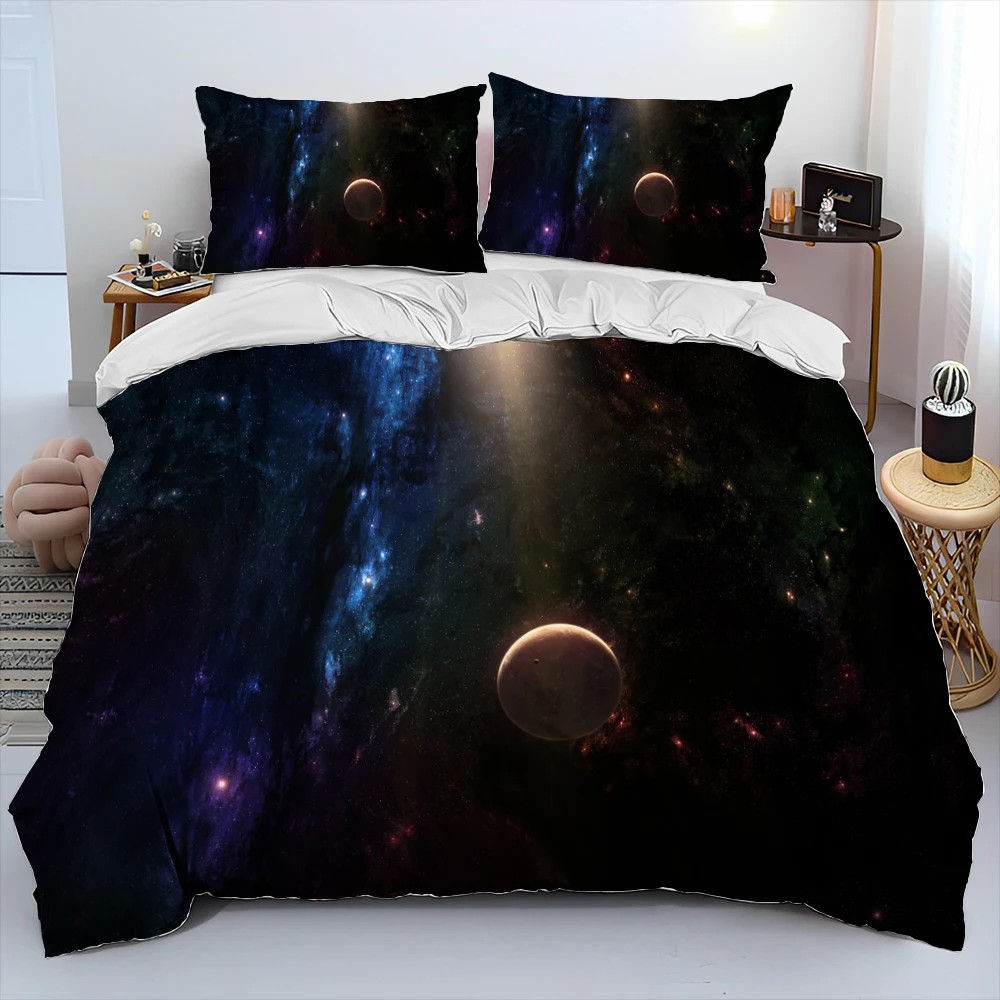 3D Space Fixed Stars Galaxy Earth Comforter Bedding Set,Duvet Cover Bed Set Quilt Cover Pillowcase,King Queen Size Bedding Set