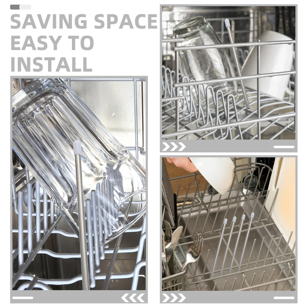 6 Pcs Stainless Steel Dishwasher Drain Rack Bottle Holder Insert Sticks For Holders Drainer Racks Kitchen Storage Home Garden 5