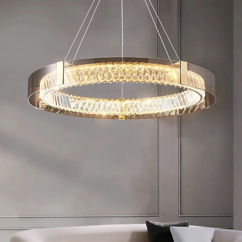 Led Crystal Chandelier For Living Room Bedroom Dining Room Kitchen Round Ring Hanging Lamp Pendant Light Modern Luxury Style