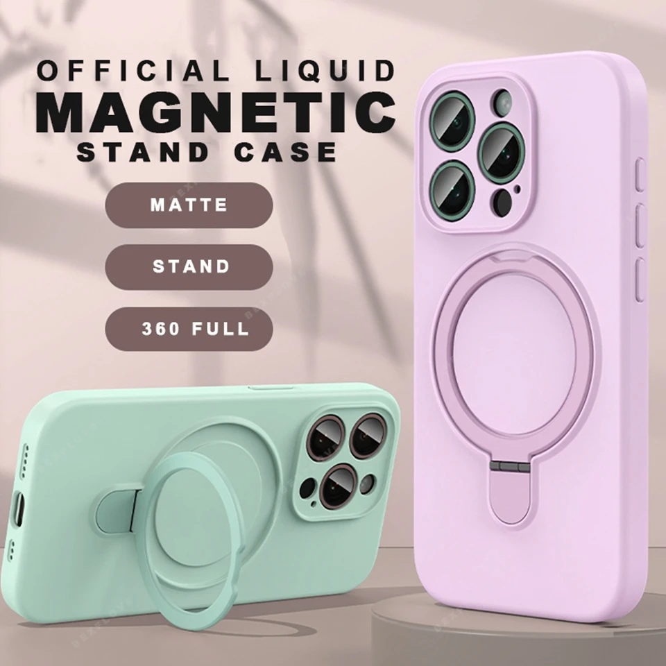 Magnetic Liquid Silicone Stand Phone Case with Magsafe-Compatible Protector