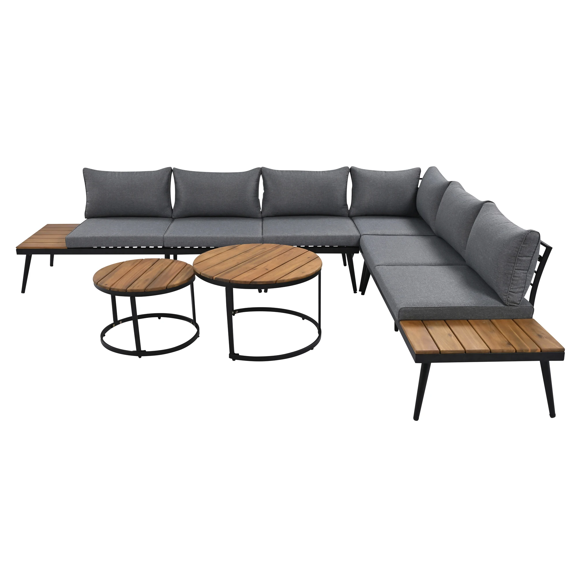 Patio Sectional Sofa Set Couch Iron Frame built in table With Cushions Outdoor Furniture 1