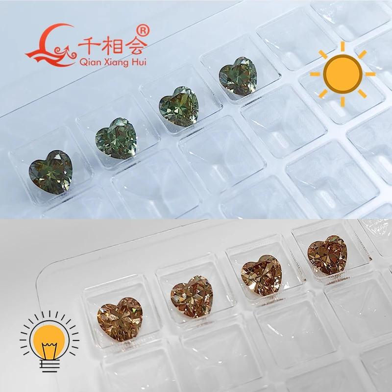 8*8mm heart shape Turkey Diaspore Gibbsite Zultanite green yellow change color cubic zirconia loose stone cz stone