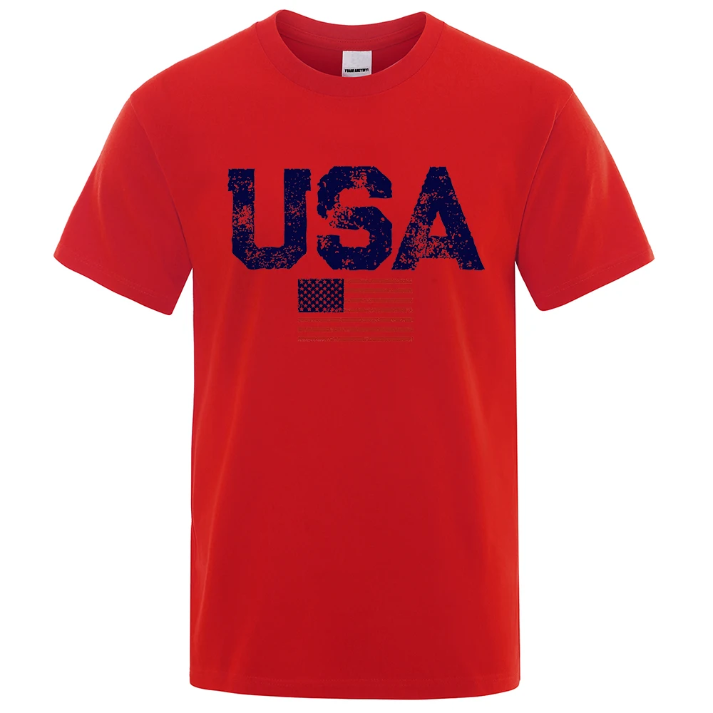 Vintage USA Flag Print Men's Hip Hop Streetwear Cotton T-Shirt - Large, Breathable Summer Casual Top
