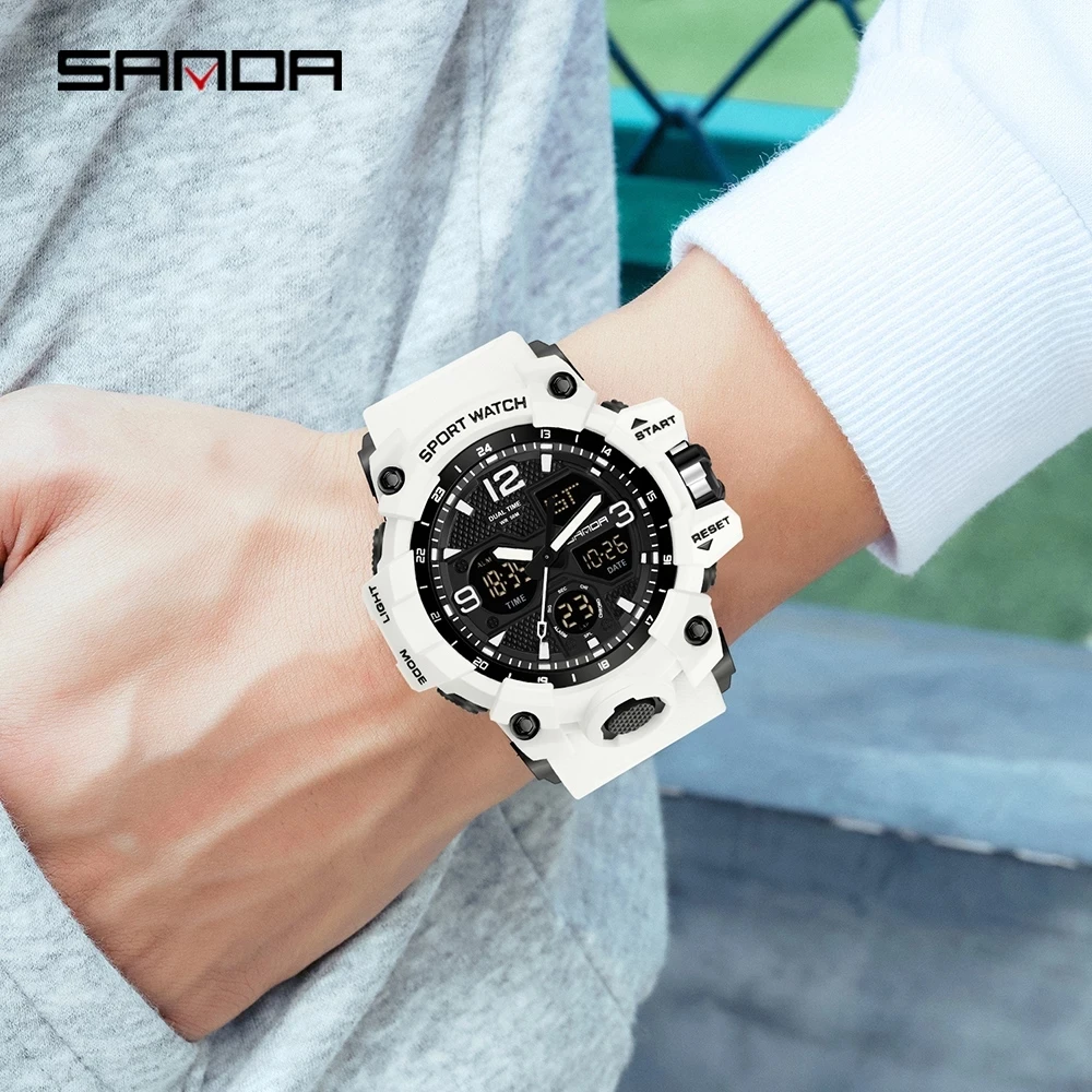 SANDA relojes militares para hombre reloj deportivo blanco LED Digital resistente al agua hasta 50M S Shock Masculino AliExpress