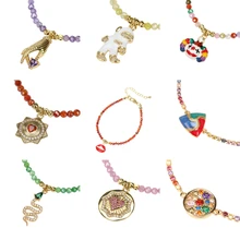 

MEETSOFT Trendy 925 Sterling Silver Red Lip Snake Heart Butterfly Enamel Zircon 18K Gold Chain Bracelets for Women Fine Jewelry