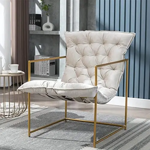 

Chair, Modern Armchair with Open Metal Frame, Retro Upholstered Reading Chair with Shine Velvet Paded, Comfy Side Lounge Arm Cha