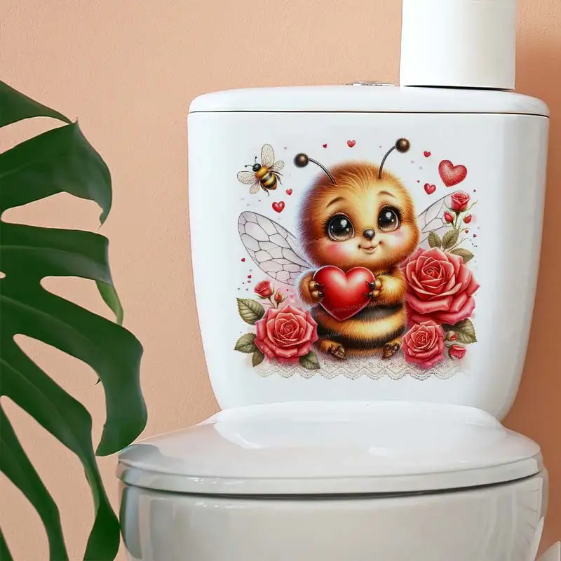 Cute Bee Watercolor Valentines Animal Wall Sticker Bathroom Toilet Decor Living Room Cabinet Home Decoration Decals M1076