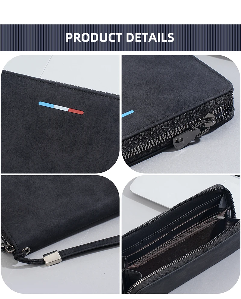 Neue lange Herren-Geldbörse mit Reißverschluss, mehrere Kartenfächer, großes Fassungsvermögen für Telefon und Münzen, hochwertiger männlicher Clutch-Stil – Detail 18