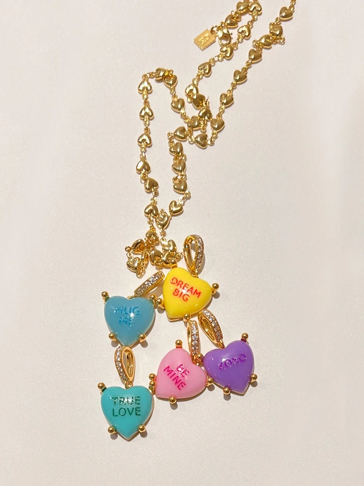 Colorful Resin Hearts Necklace | Heart Resin Pendant Resin