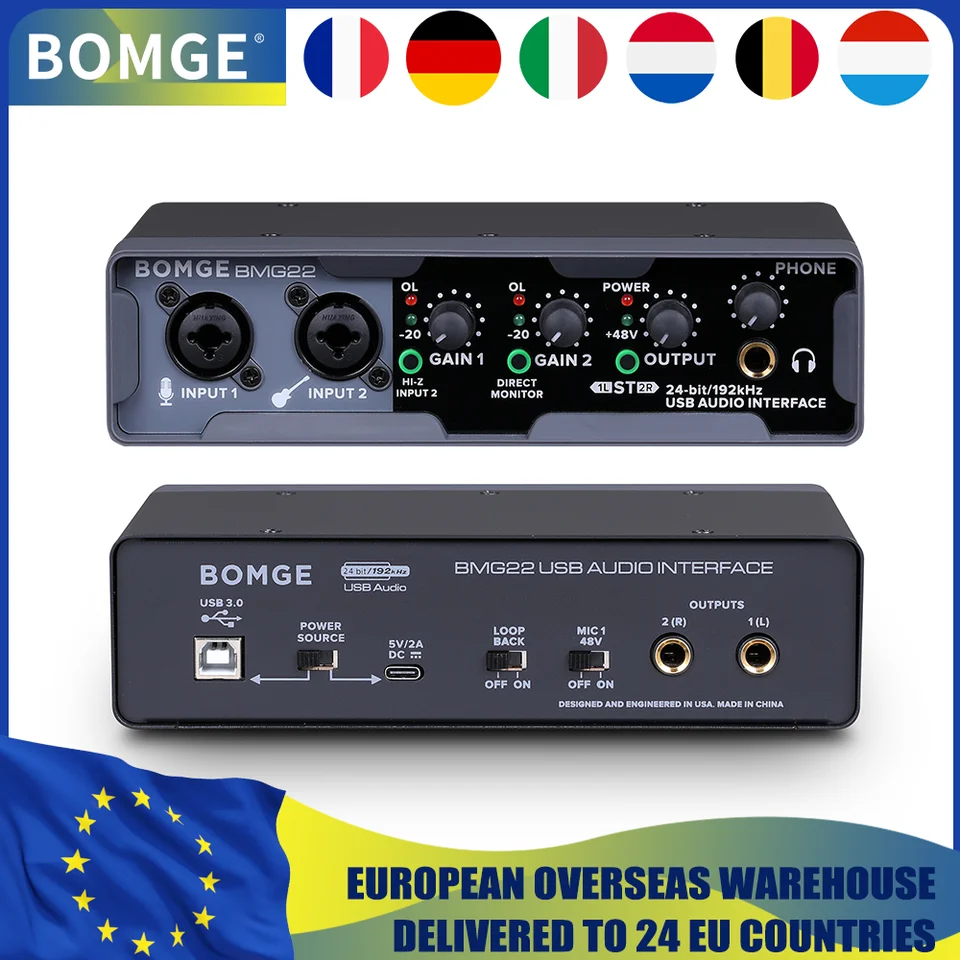 BOMGE USB Audio Interface 24 bit/192 kHz With XLR Phantom Power