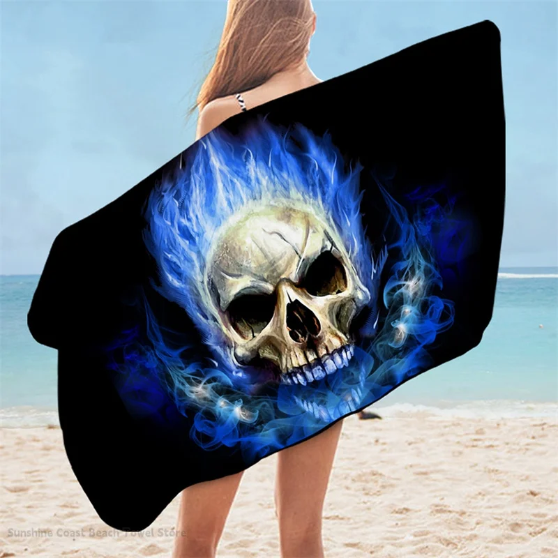 

Beach Towel Flame Skull Bath Towel Bathroom 3D Gothic Microfiber Adult Fire Shower Towel Seaside Bathroom Bath Towel Extra Large