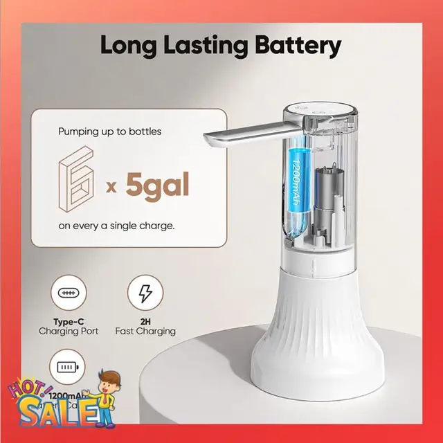 ABCL Water Dispenser, Detachable Automatic Drinking Water Pump For 5 Gallon Bottle,For Home, Office, Camping 1
