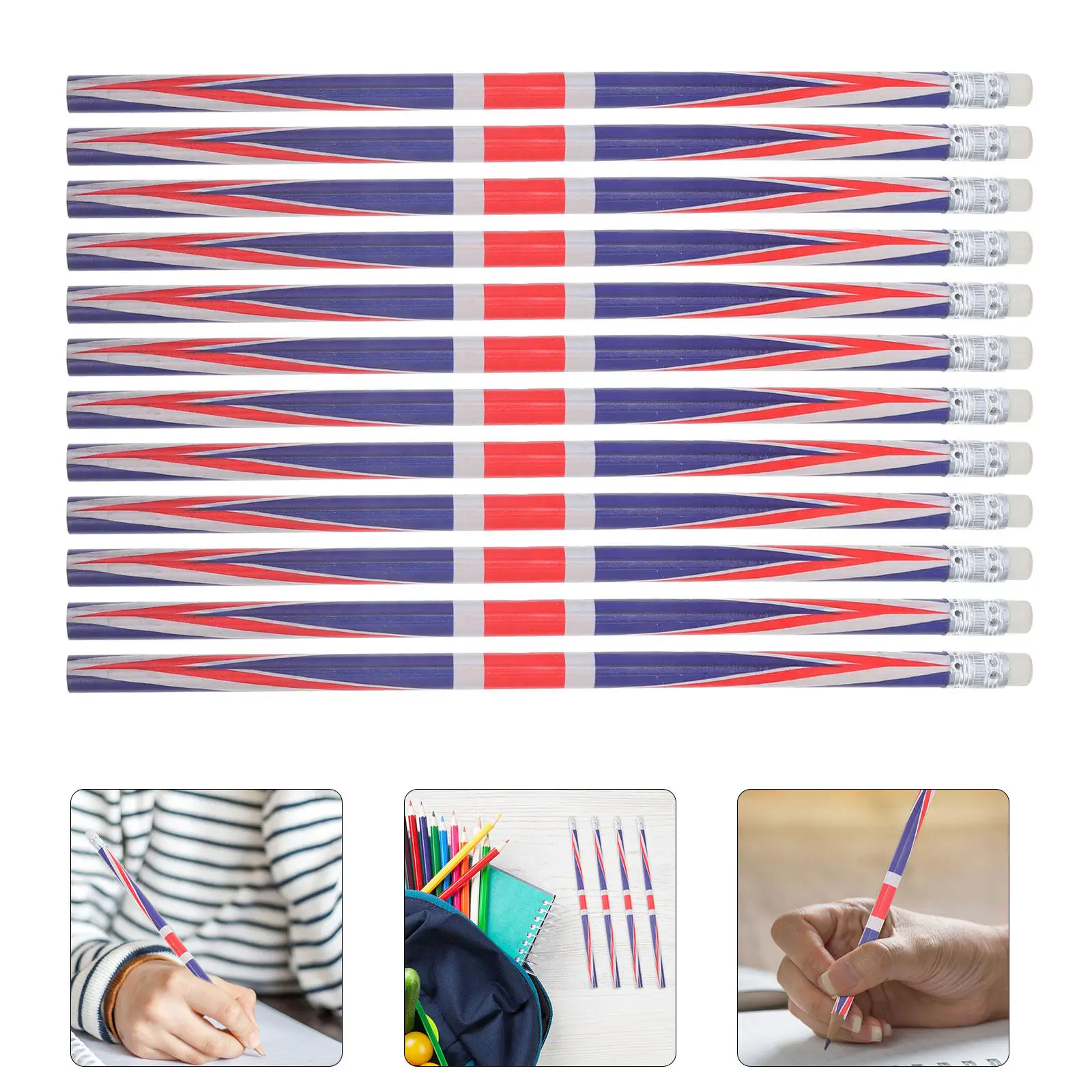 60Pcs 나무 연필 영국 국기 패턴 생일 축하를위한 긴 경량 필기 연필 학교 사무실 미술 스케치