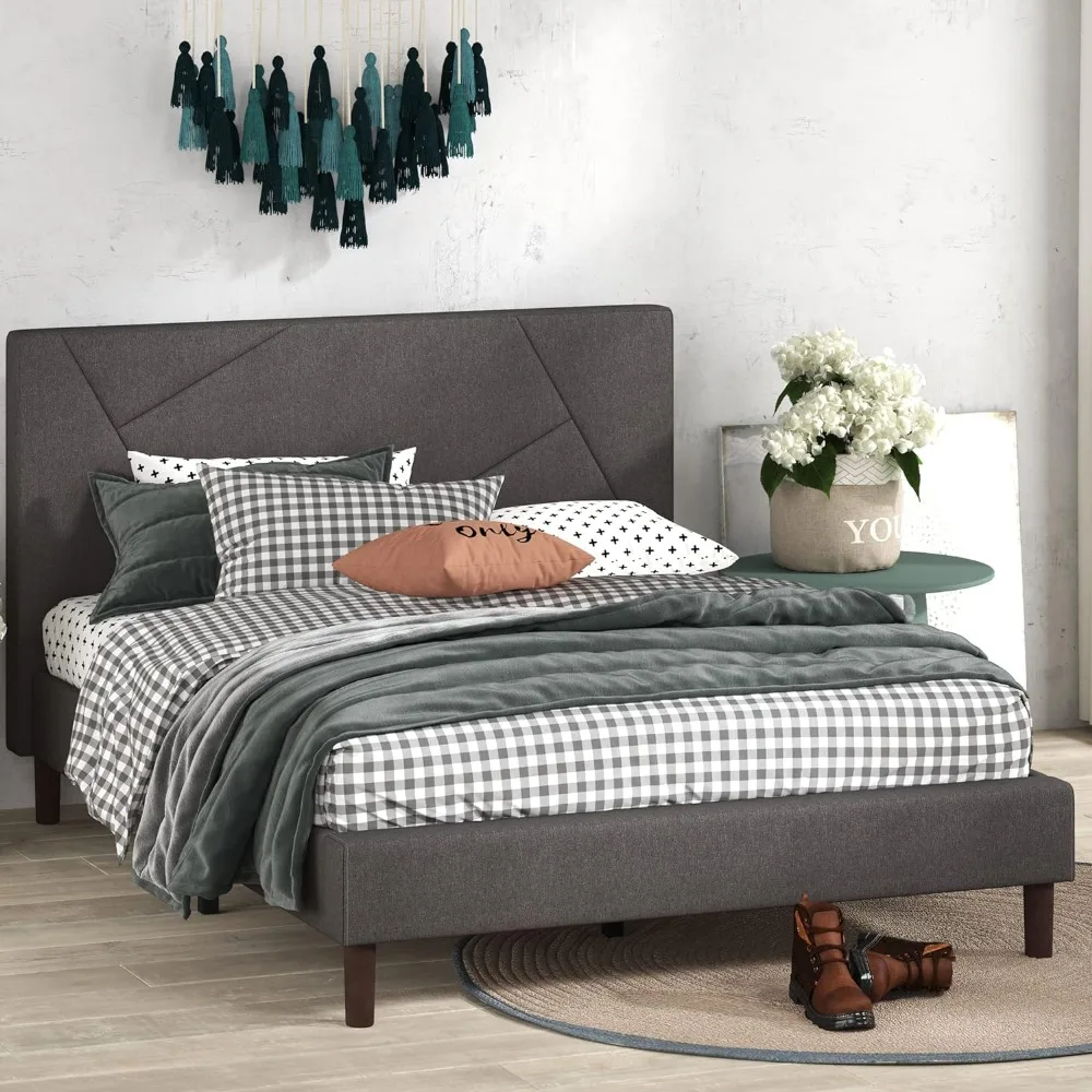 

Upholstered Platform Bed Frame, Mattress Foundation, Wood Slat Support, No Box Spring Needed, Easy Assembly, Queen,Grey