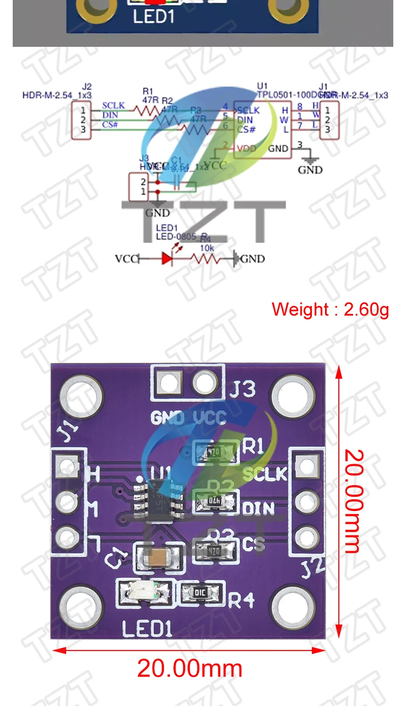 GREATZT TPL0501 Digitales Potentiometer-Modul 100K Einstellbarer SPI-Port Einstellungsbrücke Balance-Sensor Ultra X9C104 – Detail 2