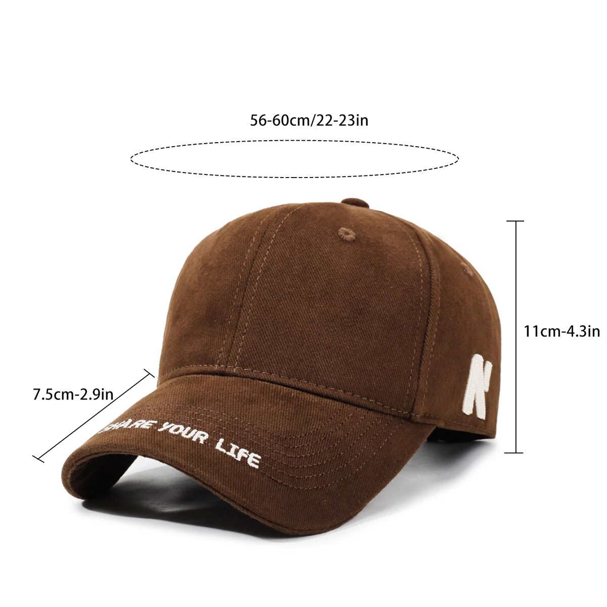 Large Head Circumference Letter Embroidery Baseball Cap for Women, New Style, Enlarged and Deepened, Sunshade, Face-Slimming, Versatile Baseball Cap for Men