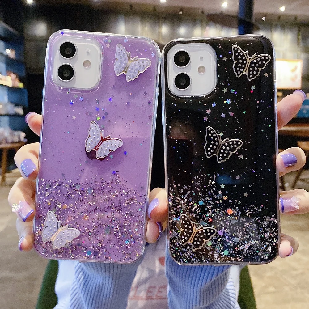 

Nova Y70 Plus Glitter Case for Honor 70 50 10X 10 Lite X7 X8 9X 8A 10i 7A 7C 20 P50 Pro X9 X30i X30 X40 Silicone Butterfly Cover