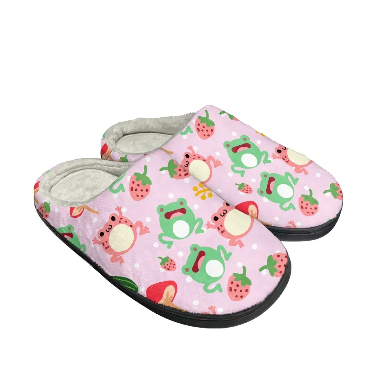 Lovely Frog Pattern Lady Indoor Warm Slippers Comfortable Home Slipper Zapatos Autumn Winter House Flat Floor Slides for Bedroom