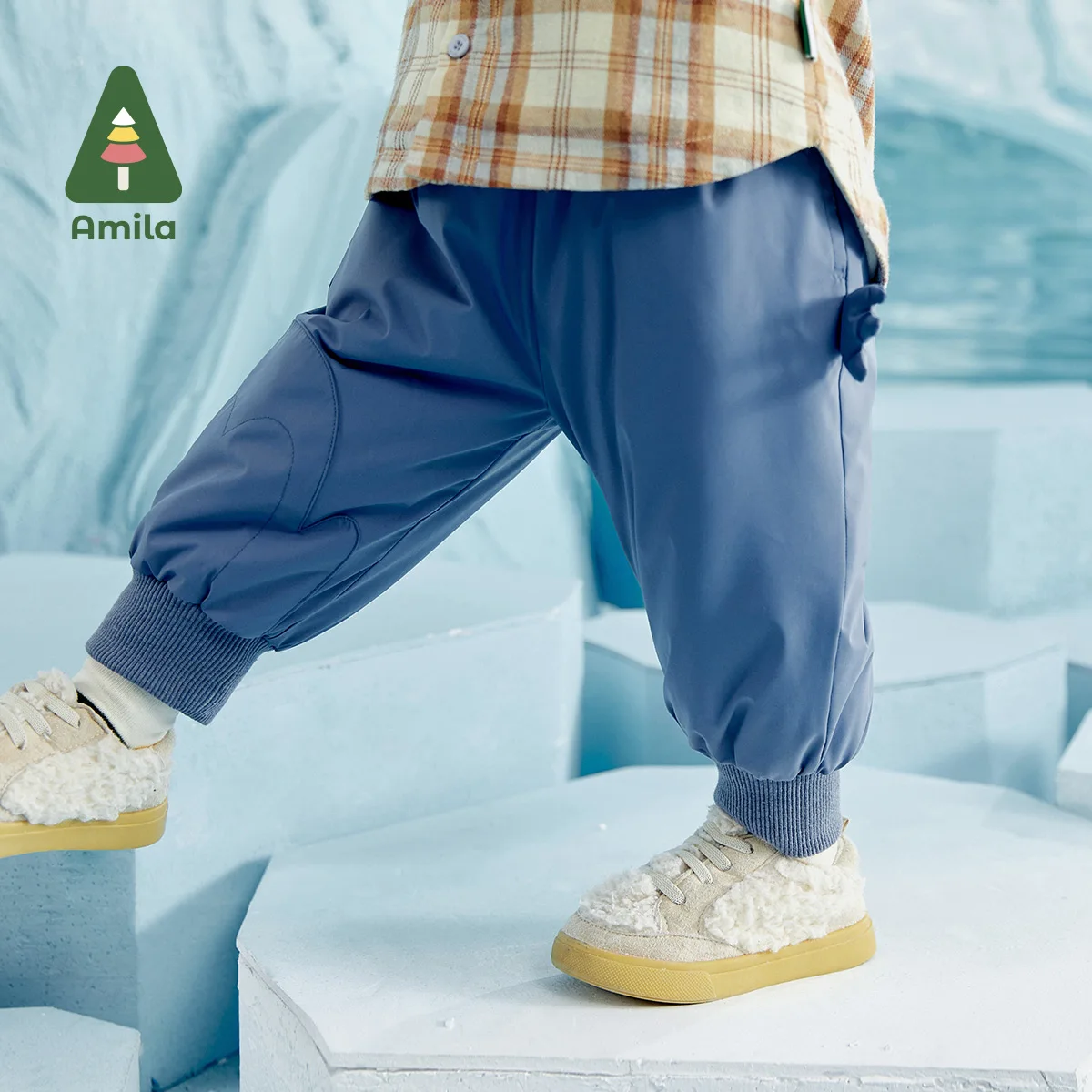 

Amila Baby's Pants 2022 Winter New Boys and Girls Cartoon Animals Kids Fashion Casual Warmth Thickening Solid Color Trousers