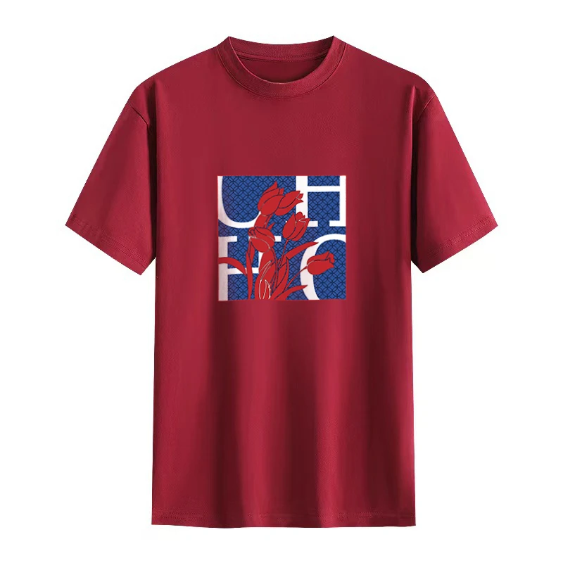 597578-b14816.jpg CHCH Summer New Women's T Shirts Short Sleeve O Neck Casual Flower Design Cotton Female Tops Women Tee Tops - Image 1