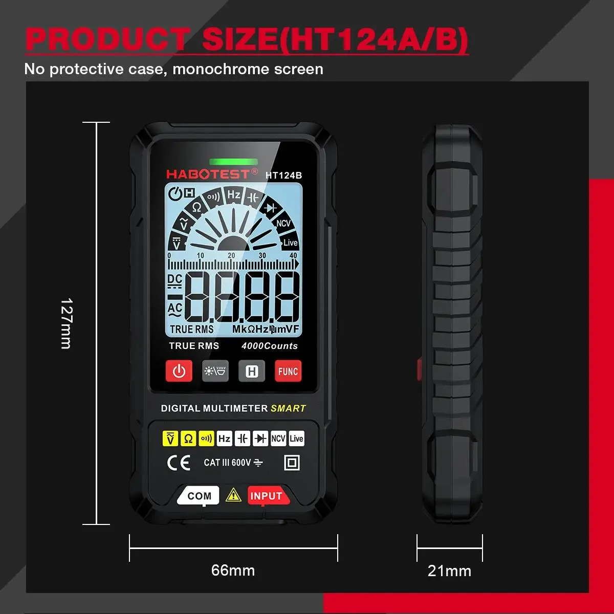 HABOTEST HT124 Series Digital Smart Multimeter 4000 Counts Auto Range Tester Ohm Hz Capacitance True RMS AC DC DMM Multitester