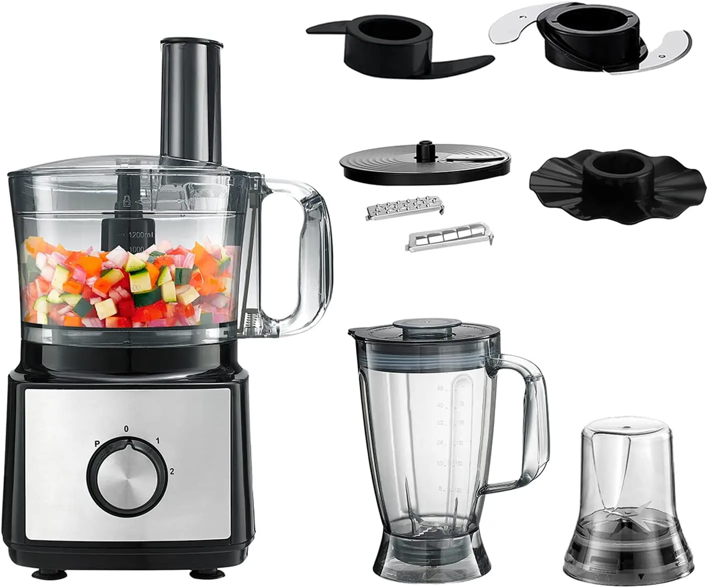 

and Food Processor Combo, 500W 8 in 1 Smart Kitchen Blender with 2 Speeds, 4 Stainless Steel Blades, Dough Blade and Emulsifying