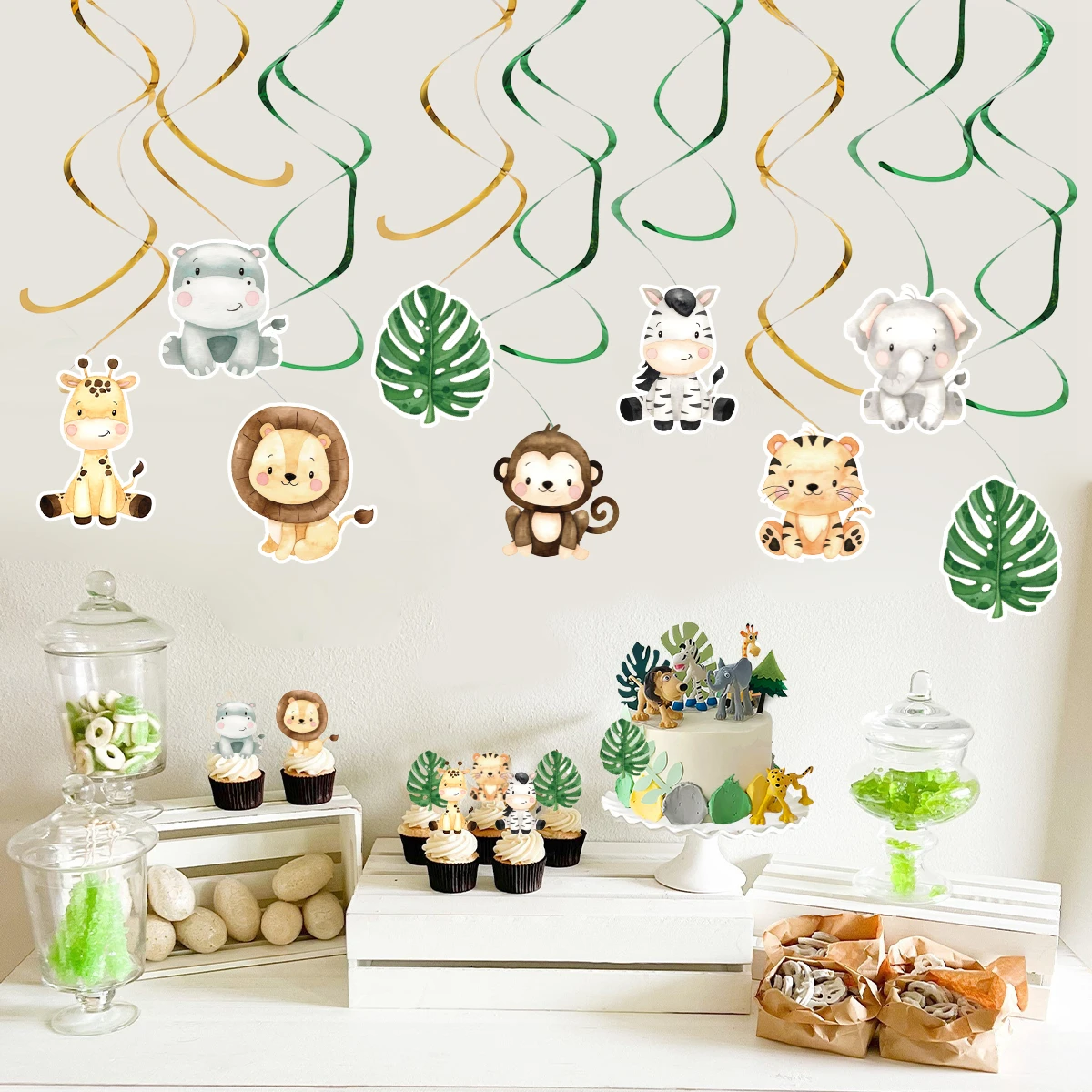 

Cartoon Animals Spiral Pendant Children's Birthday Party Baby Shower Jungle Safari Animals Ceiling Garland Decoration Kids Gifts