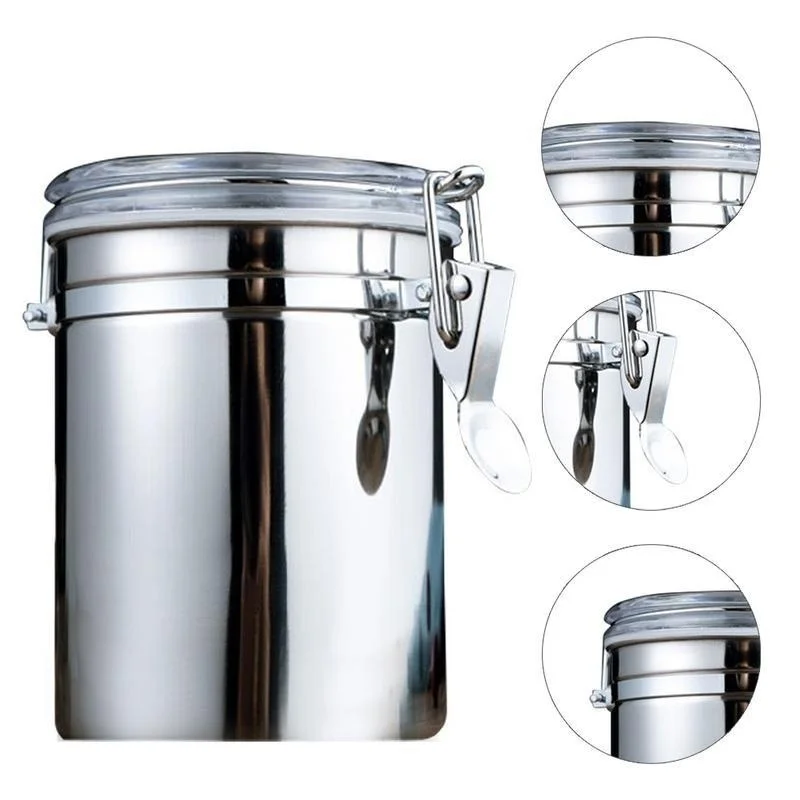 1PC Storage Bottles Stainless Steel Sealed Canister Coffee Flour Sugar Container Holder Can Home Storage Food Containers