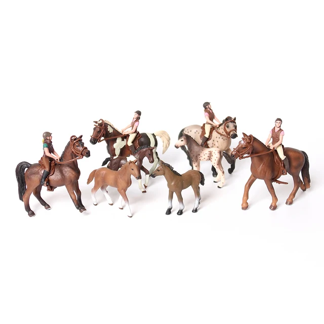 Realistic Pinto,Fjord,Hanoverian,Quart,Andalusian Riding Horse and Foals with Rider Equestrian Knight Horseman Model Playset 2