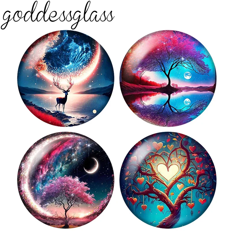 

Moon night Life Tree Magical Tree Beauty 10pcs 12mm/18mm/20mm/25mm Round Photo glass cabochon demo flat back Making findings