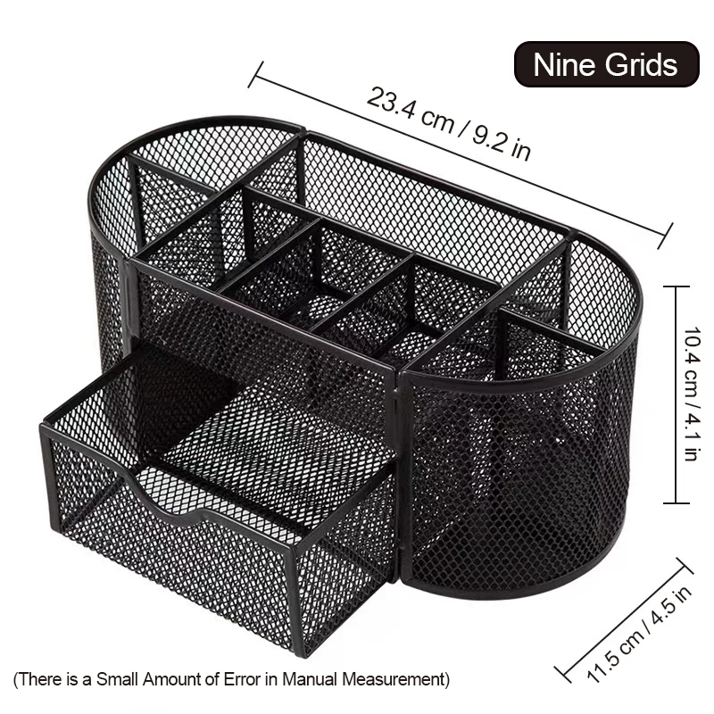1pc Metal Multifunctional Pen Holder Office Supplies Creative Cool Crafts Desktop Hollow Storage Box 2
