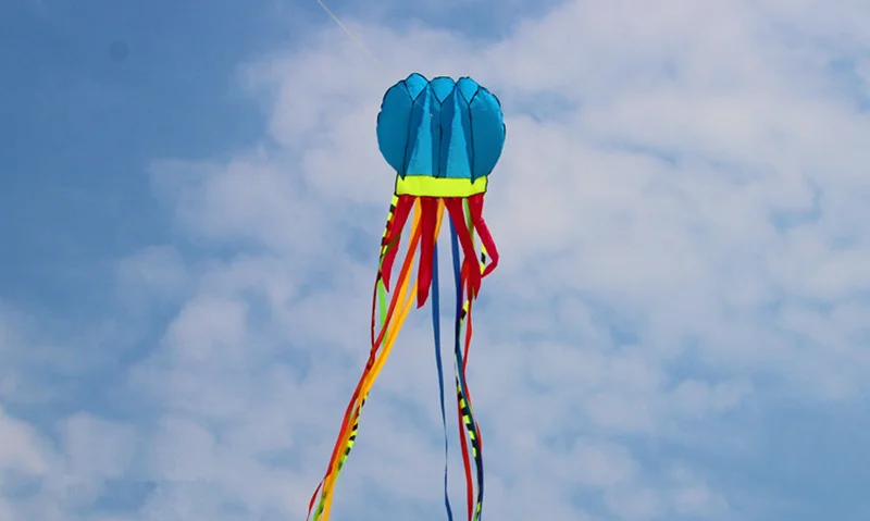 4-colors 3D Jellyfish Kite 7M Colorful Long Tail Ribbon Soft Kite Easy To Fly, Tear Resistant Outdoor Sports Flying Toy 5
