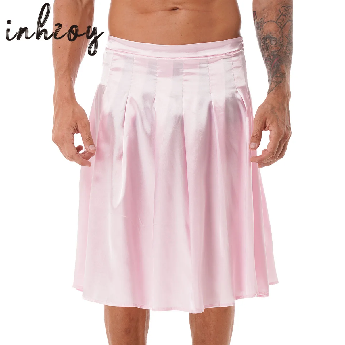 

Mens Sissy Satin Midi Skirt Gay Male Zipper Back Elastic Waist Pleated Skirts Crossdressing Roleplay Nightwear Loungewear