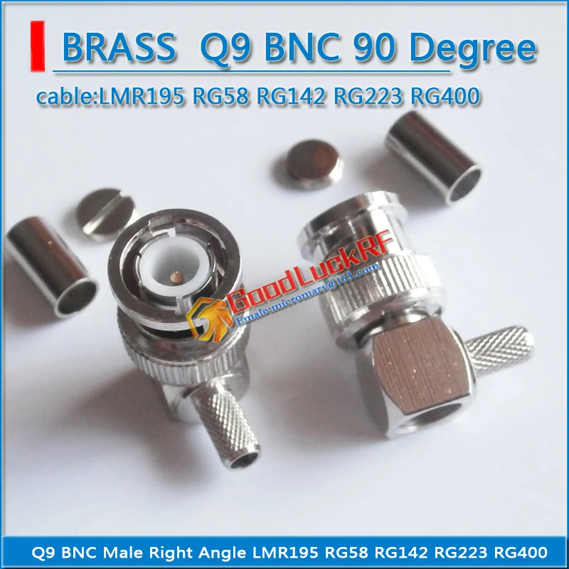 

RF Q9 BNC Connector BNC Male 90 Degree Right Angle plug Crimp For LMR195 RG58 RG142 RG223 RG400 Cable Brass RF Coax Adapter CCTV