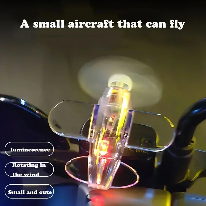 Motorcycle Car Rotatable Airplane Wind Powered Small Led Light Airplane Decor Car Styling Ornaments Bikes Bicycle Decorations