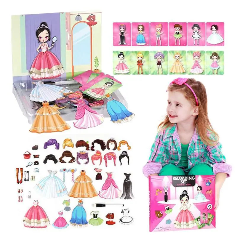 

Магнитные игрушки для платья 2 в 1, платье принцессы, бумажная кукла, ролевые игрушки, дорожный игровой набор, Игрушечная машина, игрушка для девочек
