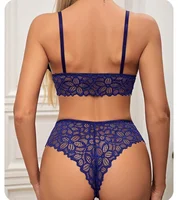 Ensemble soutien-gorge et culotte en dentelle pour femme, bralette sans fil, culotte taille basse, slip en dentelle transparente, sous-vêtements confortables, ensemble de lingerie sexy S-L 2