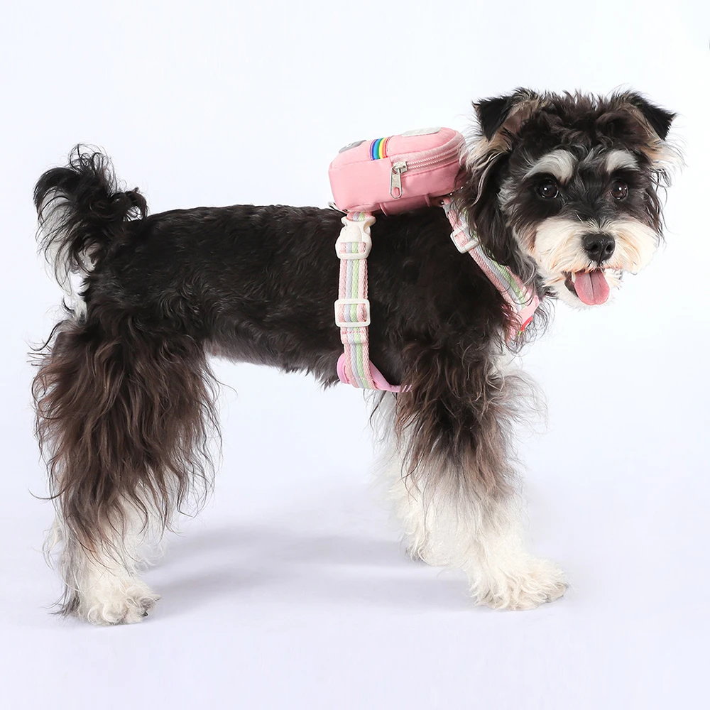 Regenbogen Reflektierendes Hundegeschirr Mit Leine Und Rucksack_voghion.com