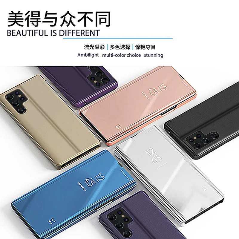 Premium Mirror Clear View Flip Stand Phone Case with Enhanced Protective Cover