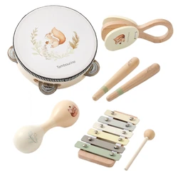 Montessori Wooden Musical Instrument Set for Children - Squirrel Design Toddler Gift (7pc Instruments)
