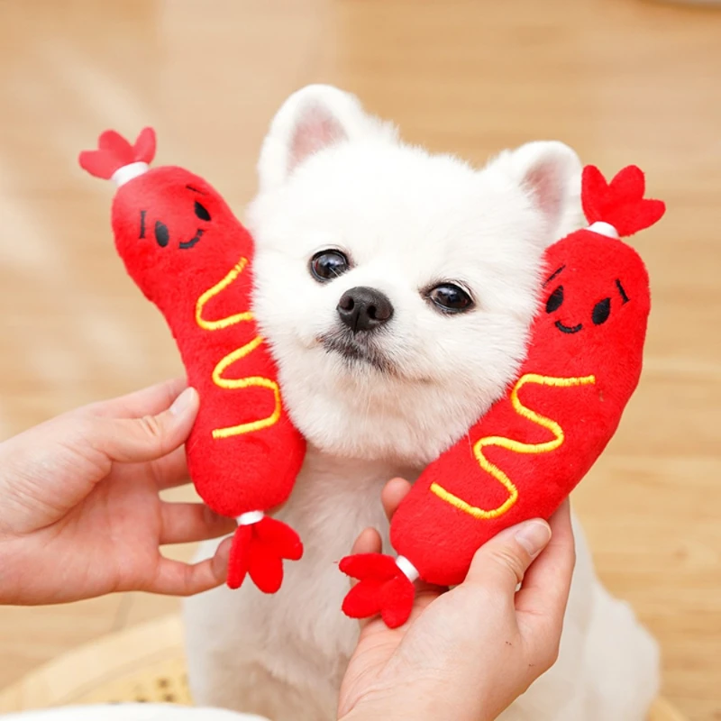 Dog Sound Plush Toy Hot Dog Chewing Toy Pet Grinding Teeth Squeaky Plush Toy Puppy Bite-resistant Interactive Chew Toy ﻿ 3