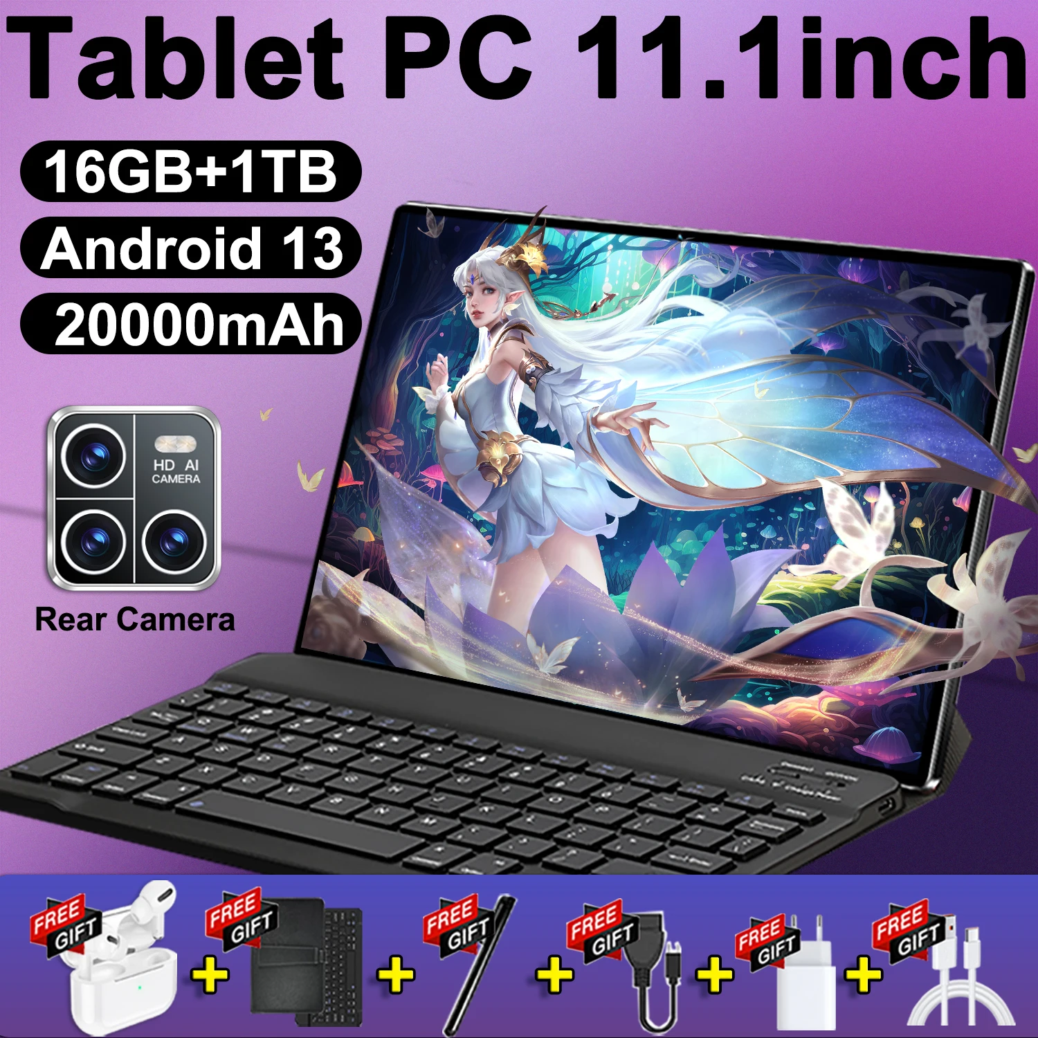 2024 Tablet Android 11.1 Pollici 20000Mah Versione Globale 16Gb + 1Tb Nuova Rete 14 Core Android 13.0 Tablet Wifi