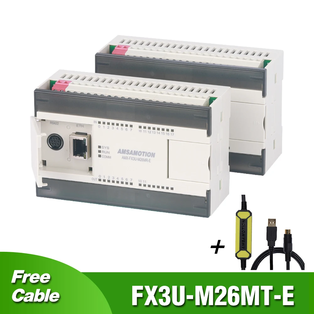 

FX3U-M26MR PLC with Ethernet Port for Mitsubishi MELSEC Programmable Controller Logic Relay Analog Board Free USB-SC09-FX Cable