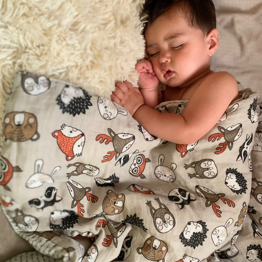 Elinfant Bamboo Cotton Baby Bath Towel Wrap 100% cotton 120*110cm 2 Layers Newborn Muslin Swaddle Blankets 2